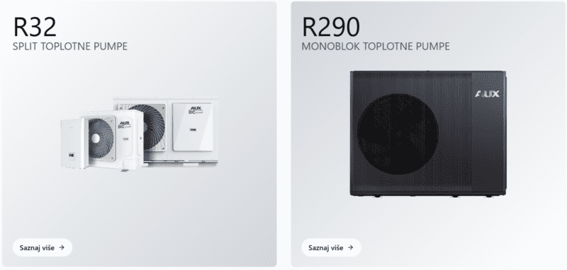 aux toplotne pumpe, r32, r290, monoblok pumpe